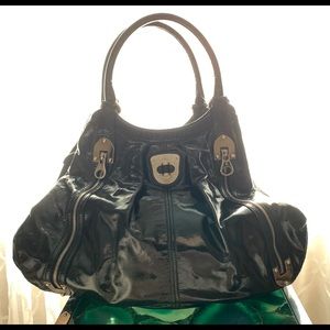 Alexander McQueen black patent leather hobo bag